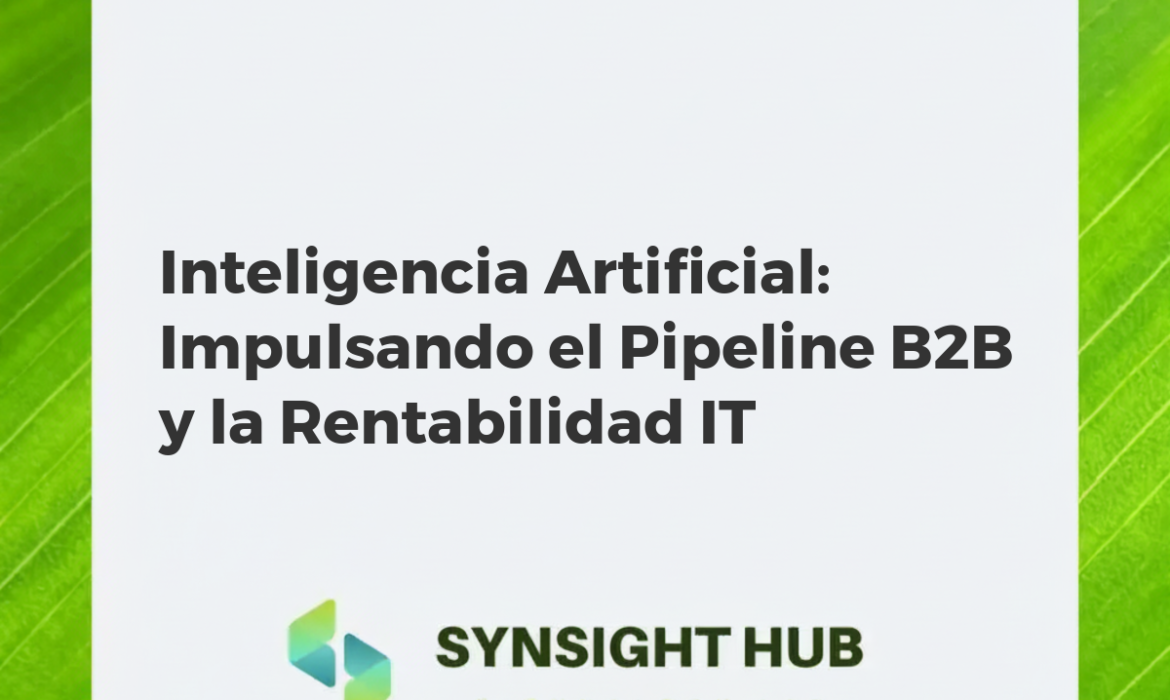 Representación abstracta de IA potenciando el pipeline B2B y la rentabilidad IT con gráficos de crecimiento y flujos de datos