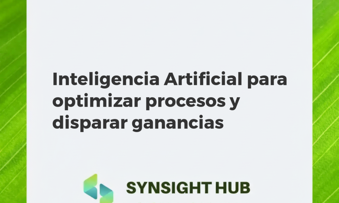 IA optimizando procesos empresariales para un crecimiento exponencial de ganancias, con gráficos y flujos de datos.