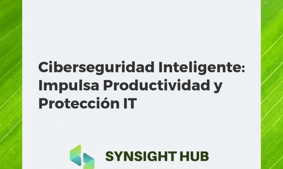 Escudo de ciberseguridad inteligente con IA protegiendo infraestructura IT y datos, simbolizando productividad y protección.