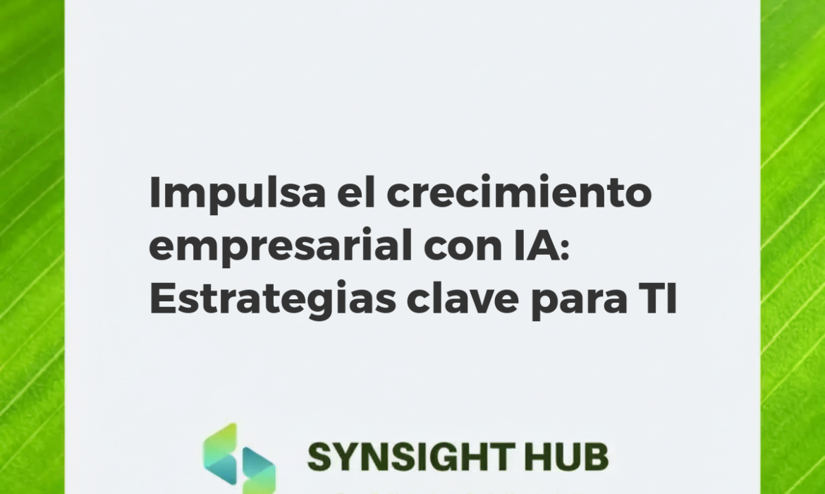 Representación visual del crecimiento empresarial impulsado por la IA, mostrando gráficos, datos y colaboración en TI.