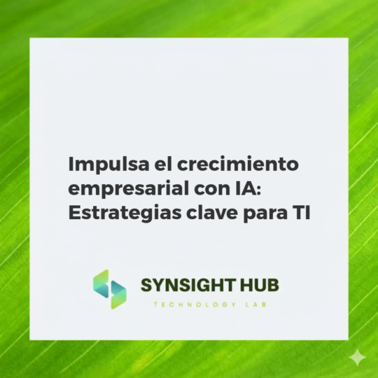 Representación visual del crecimiento empresarial impulsado por la IA, mostrando gráficos, datos y colaboración en TI.