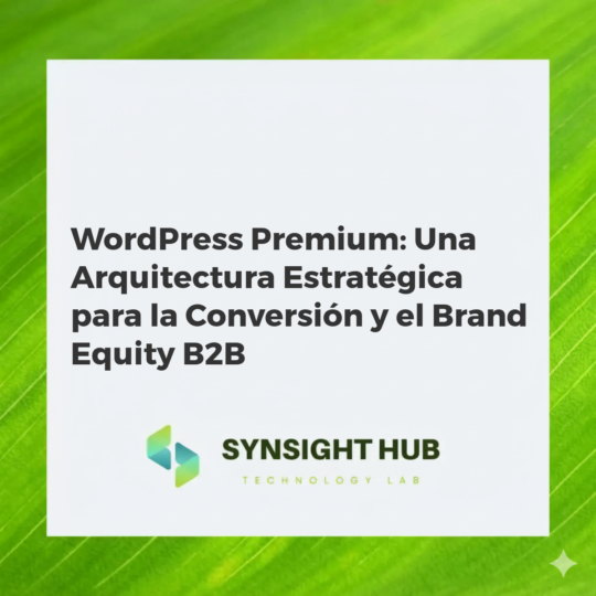 Ilustración estratégica de WordPress Premium impulsando conversión B2B y brand equity con automatización y datos