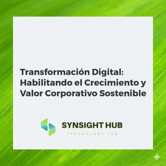 Representación visual de la transformación digital impulsando el crecimiento y valor corporativo a través de ecosistemas tecnológicos interconectados.